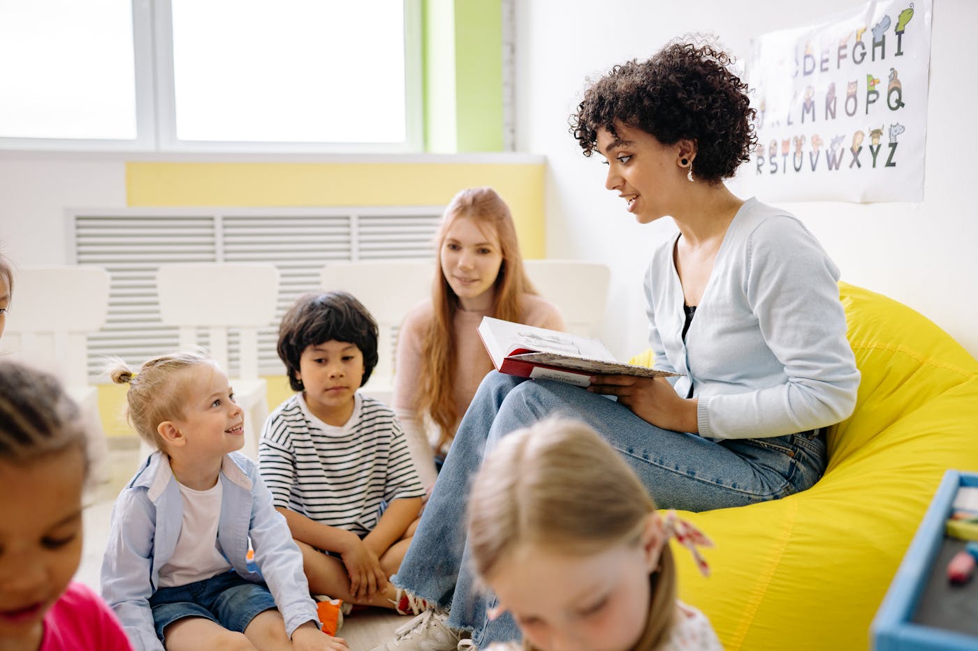 Children reading together in a calm, cozy environment